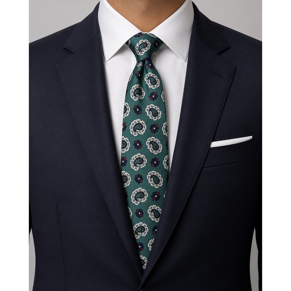 Vintage Talbott Studios for Mailliards Silk Tie Green Blue Red Paisley USA